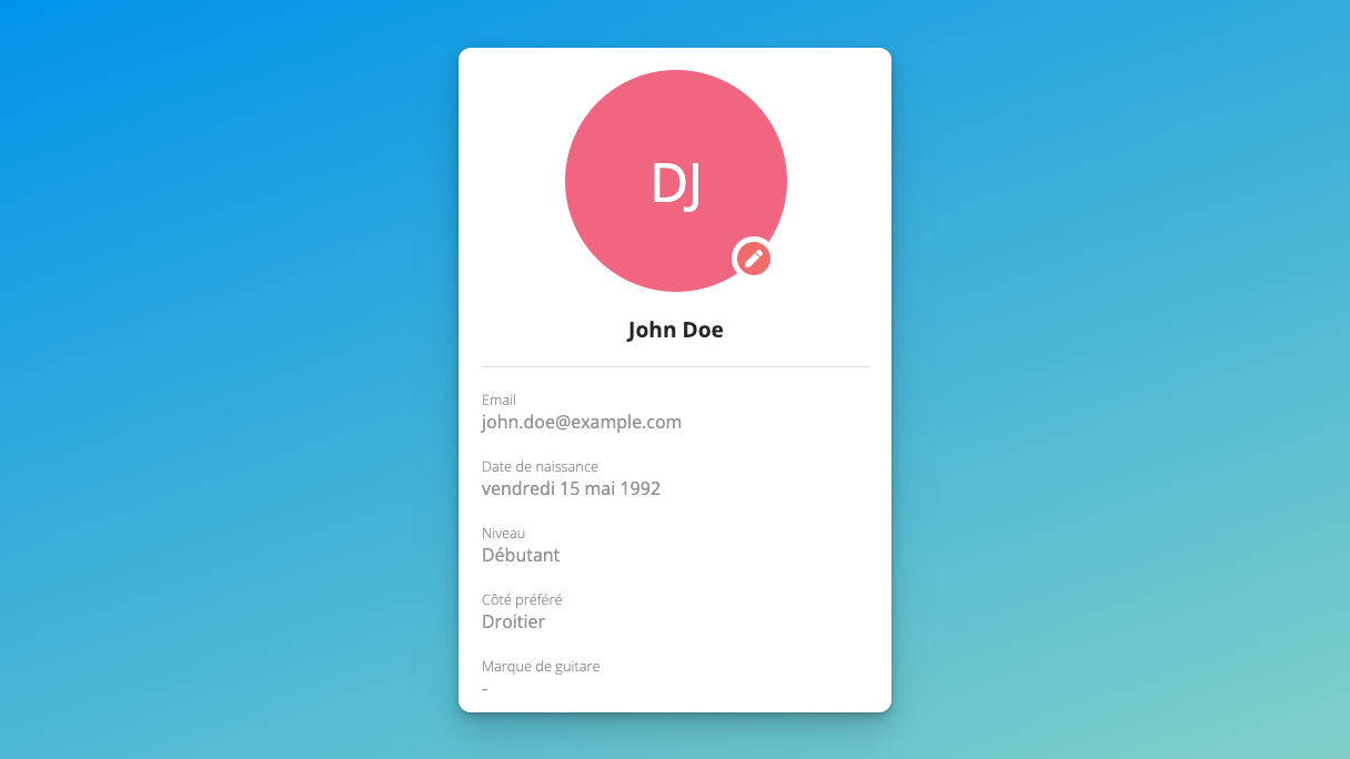 Fiche client après confirmation de rendez vous