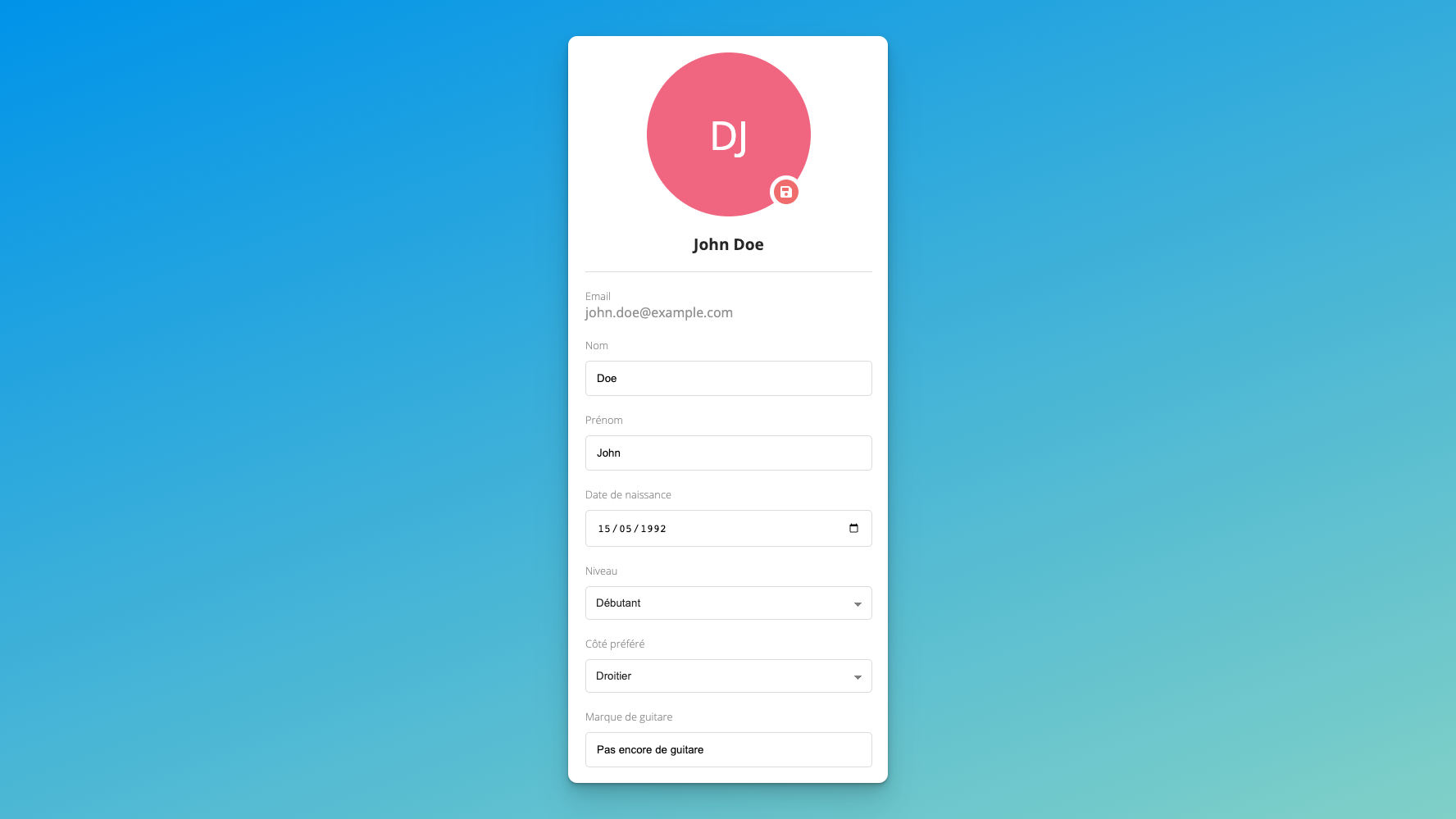 Modification de la fiche client