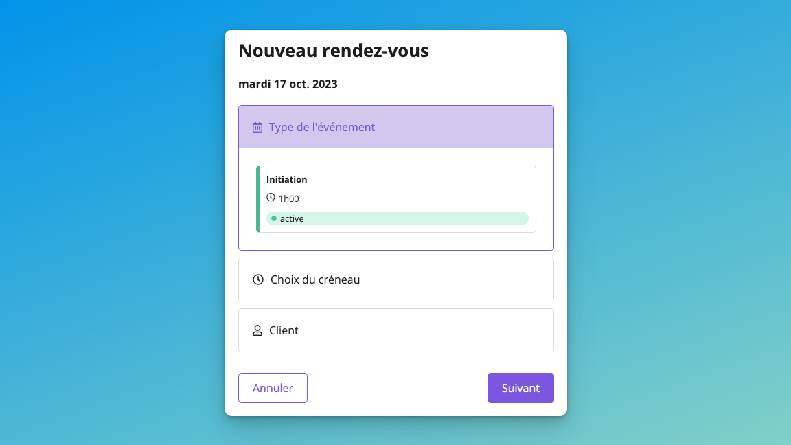 Fenêtre de prise de rendez vous
