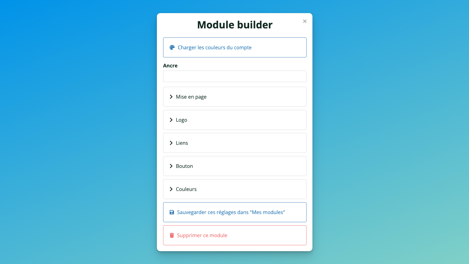 Panneau latéral des paramètres de la navbar