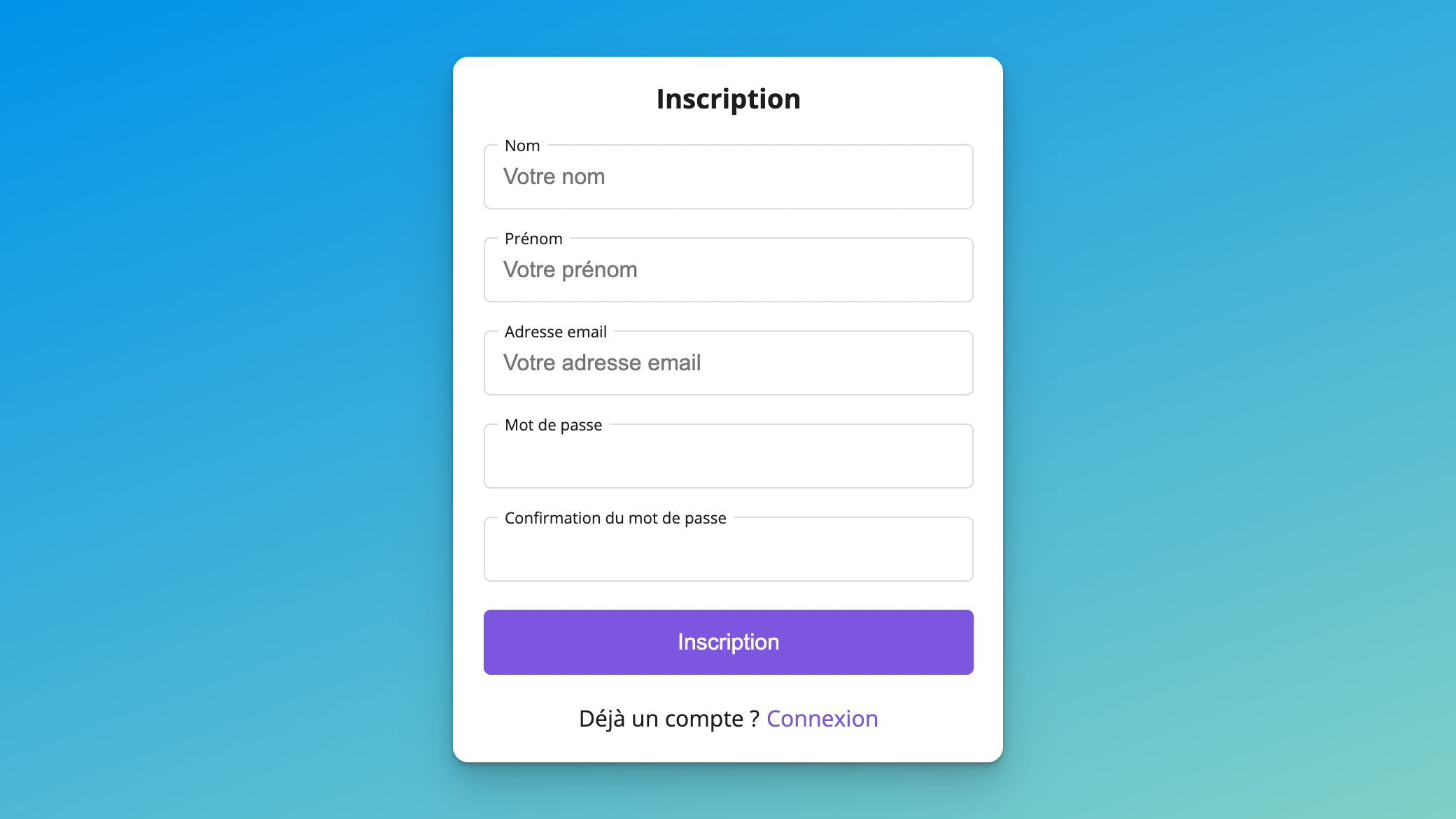 Formulaire d'inscription